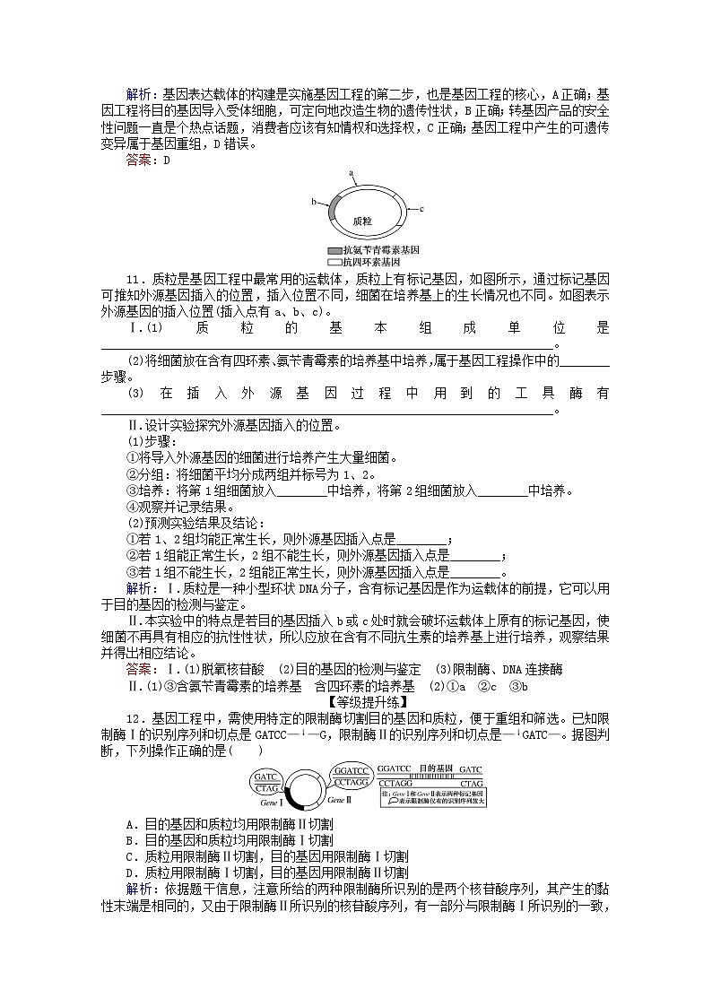人教版必修2高中生物课后分层检测案18基因工程及其应用含解析第3页