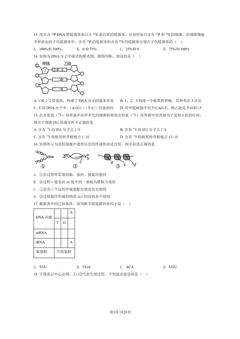 [生物]2022北京清华附中朝阳学校高一下学期期中生物(选考)试卷及答案03