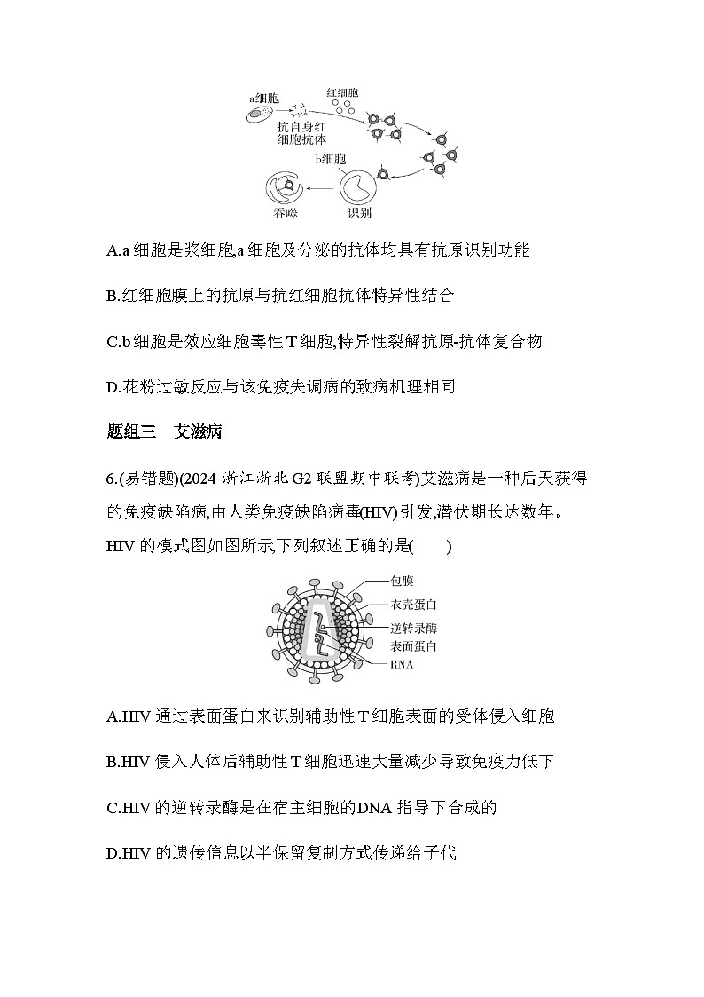 浙科版高中生物选择性必修1稳态与调节第4章免疫调节第4节免疫功能异常引发疾病练习含答案03