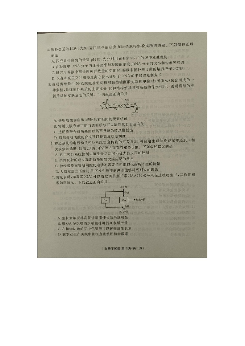 2025届广东部分学校高三上学期开学联考生物试卷02
