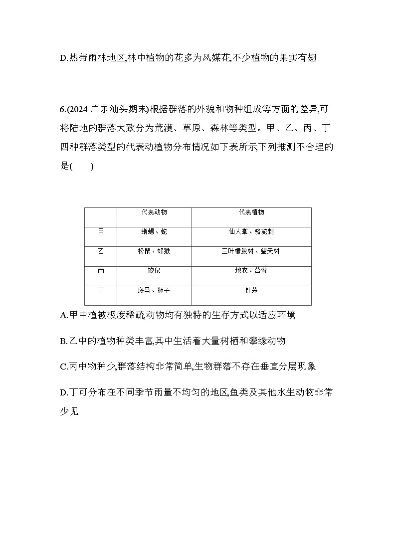 人教版高中生物选择性必修2生物与环境生物第2章群落及其演替第2节群落的主要类型练习含答案第3页