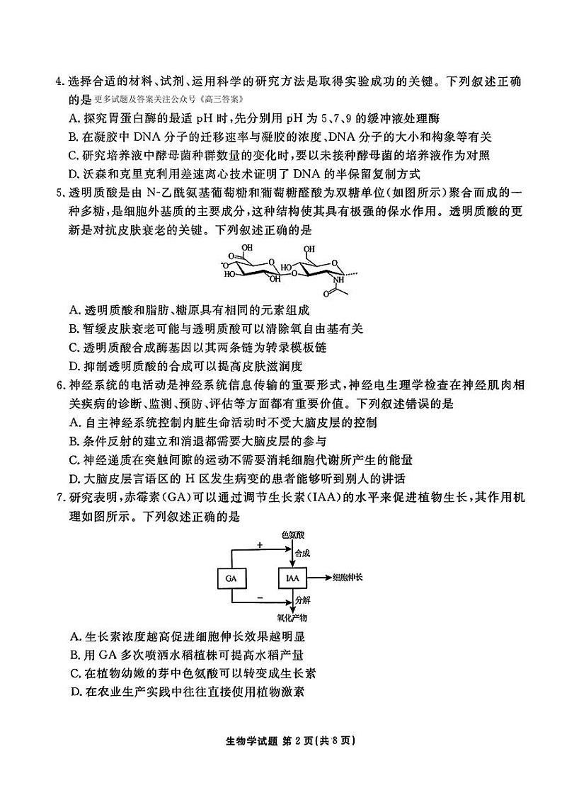2025届广东衡水金卷新高三上学期8月开学联考生物试题及答案02
