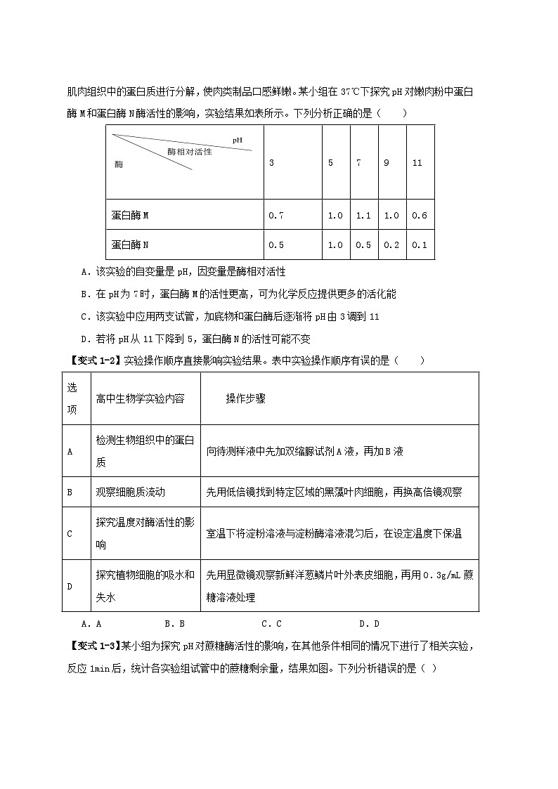 新高考专用备战2024年高考生物易错题精选易错点04酶相关实验探究中的“三个慎重”学生版02