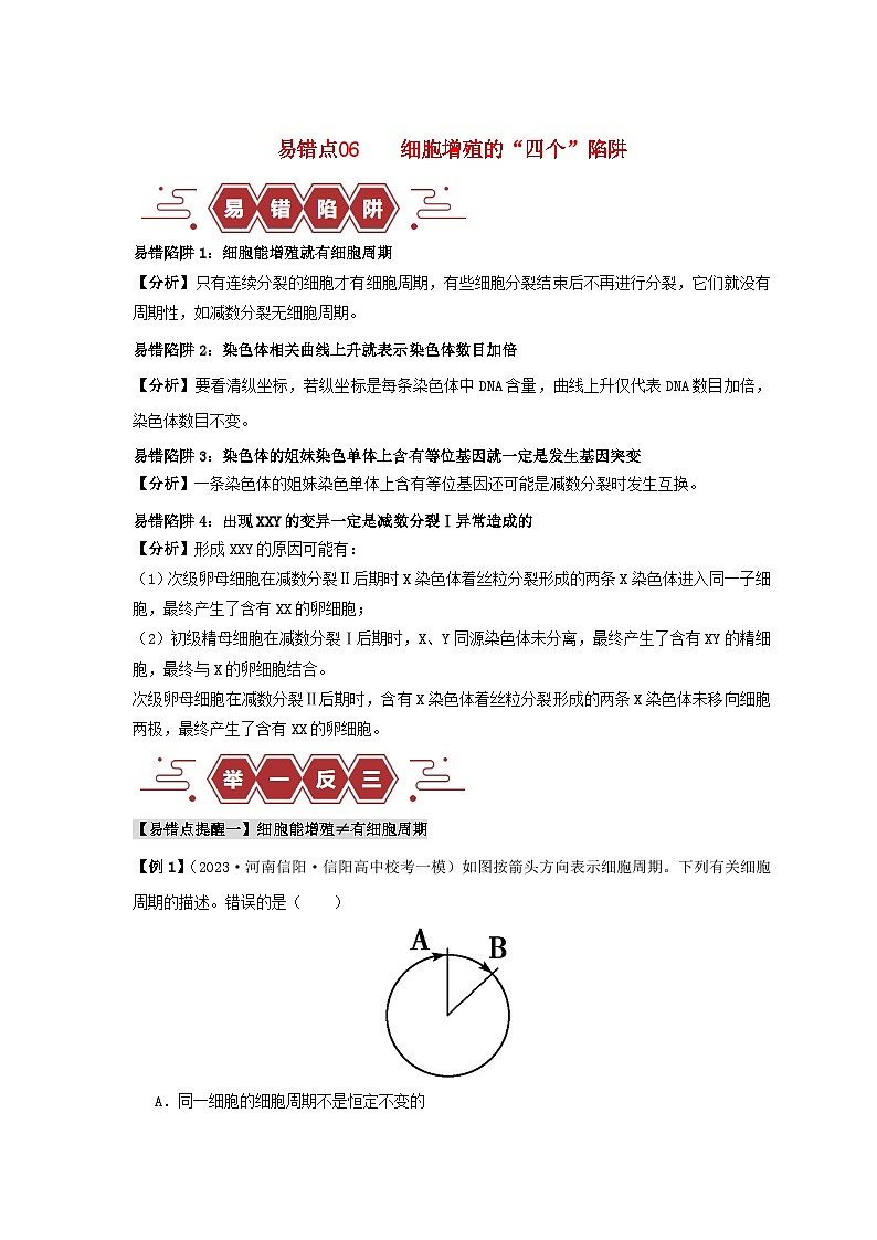 新高考专用备战2024年高考生物易错题精选易错点06细胞增殖的“四个”陷阱学生版第1页