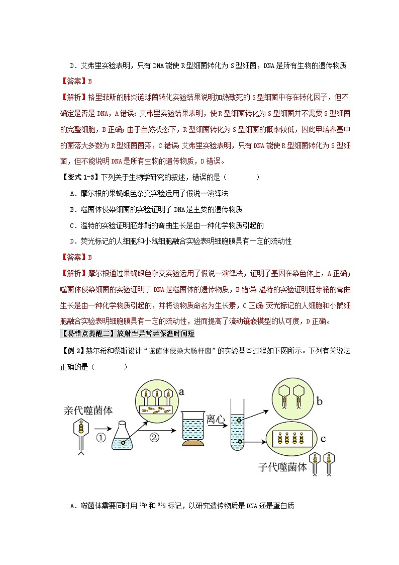 新高考专用备战2024年高考生物易错题精选易错点08遗传物质探索实验中的“三个”误区教师版第3页