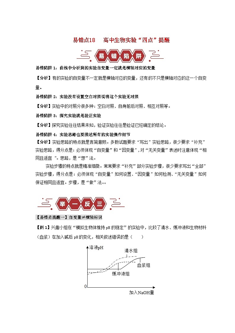 新高考专用备战2024年高考生物易错题精选易错点18高中生物实验“四点”提醒教师版第1页