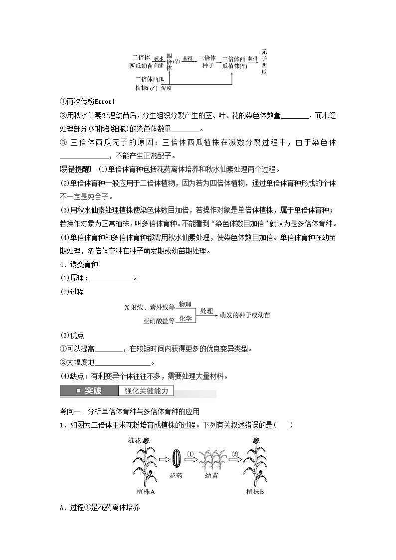 2024届高考生物一轮复习学案第七单元生物的变异和进化第3课时生物变异在育种上的应用苏教版02