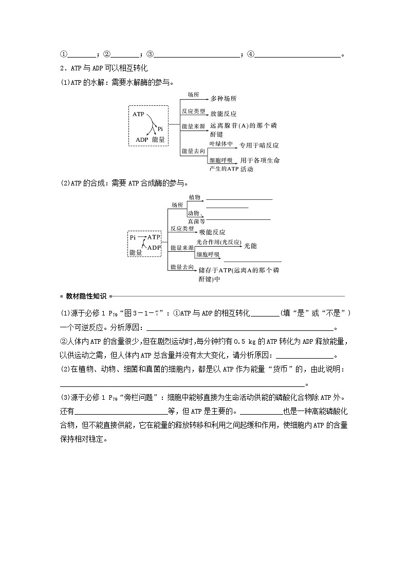 2024届高考生物一轮复习学案第三单元细胞的能量供应和利用第2课时ATP是驱动细胞生命活动的直接能源物质苏教版02
