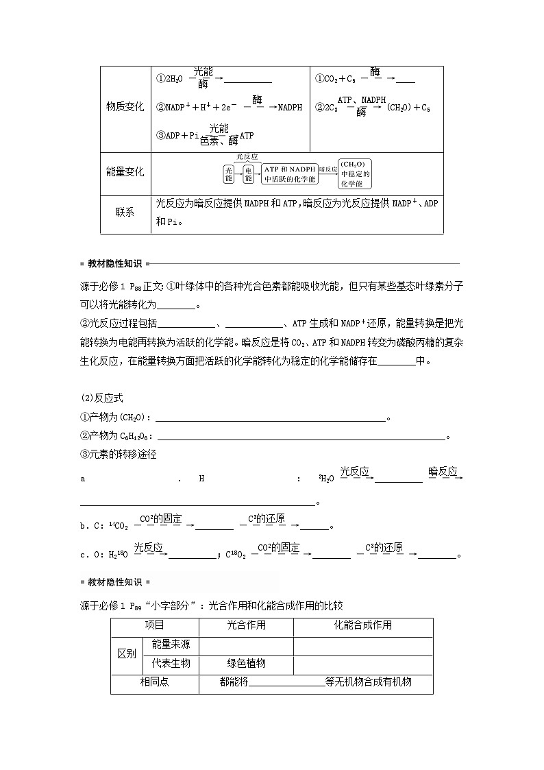 2024届高考生物一轮复习学案第三单元细胞的能量供应和利用第4课时探索光合作用及其过程苏教版02