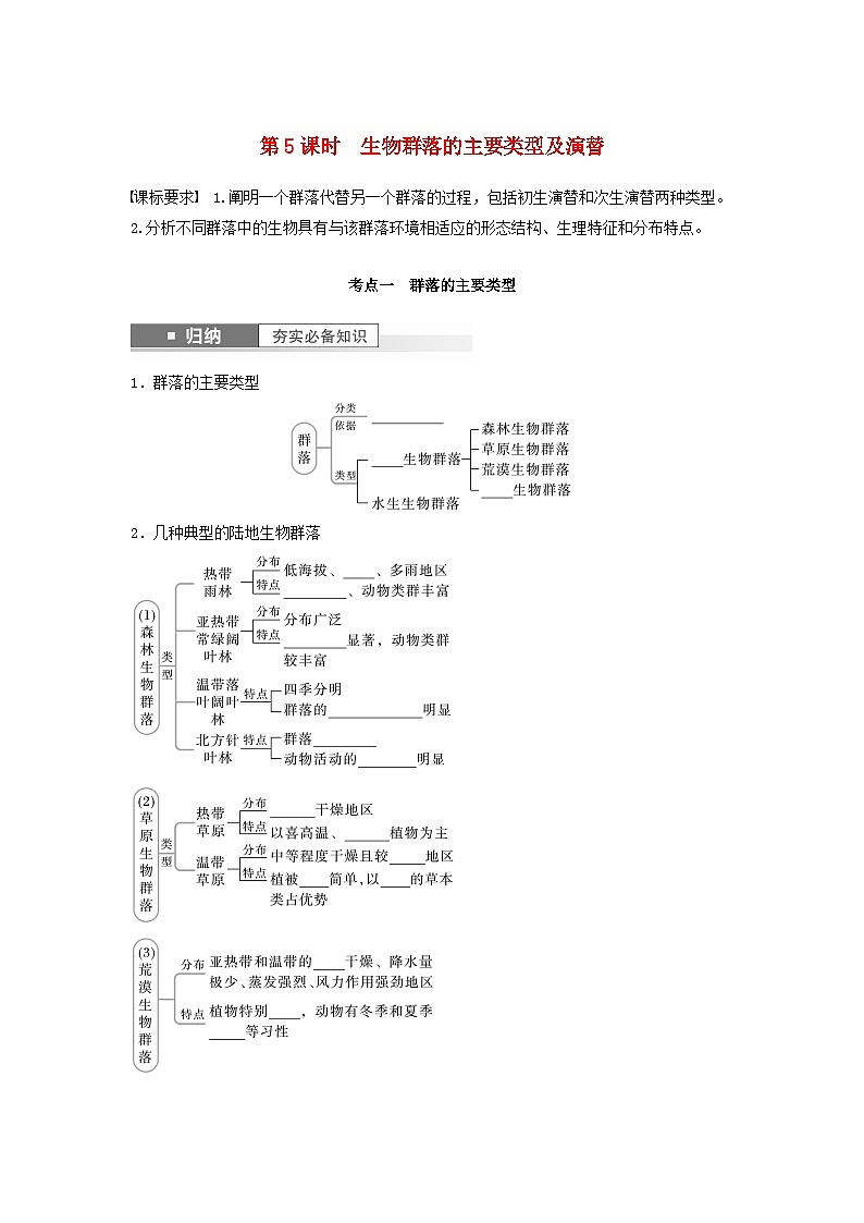 2024届高考生物一轮复习学案第九单元生物与环境第5课时生物群落的主要类型及演替苏教版01