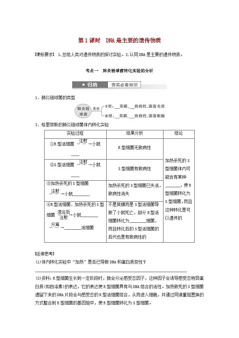 2024届高考生物一轮复习学案第六单元遗传的分子基础第1课时DNA是主要的遗传物质苏教版01