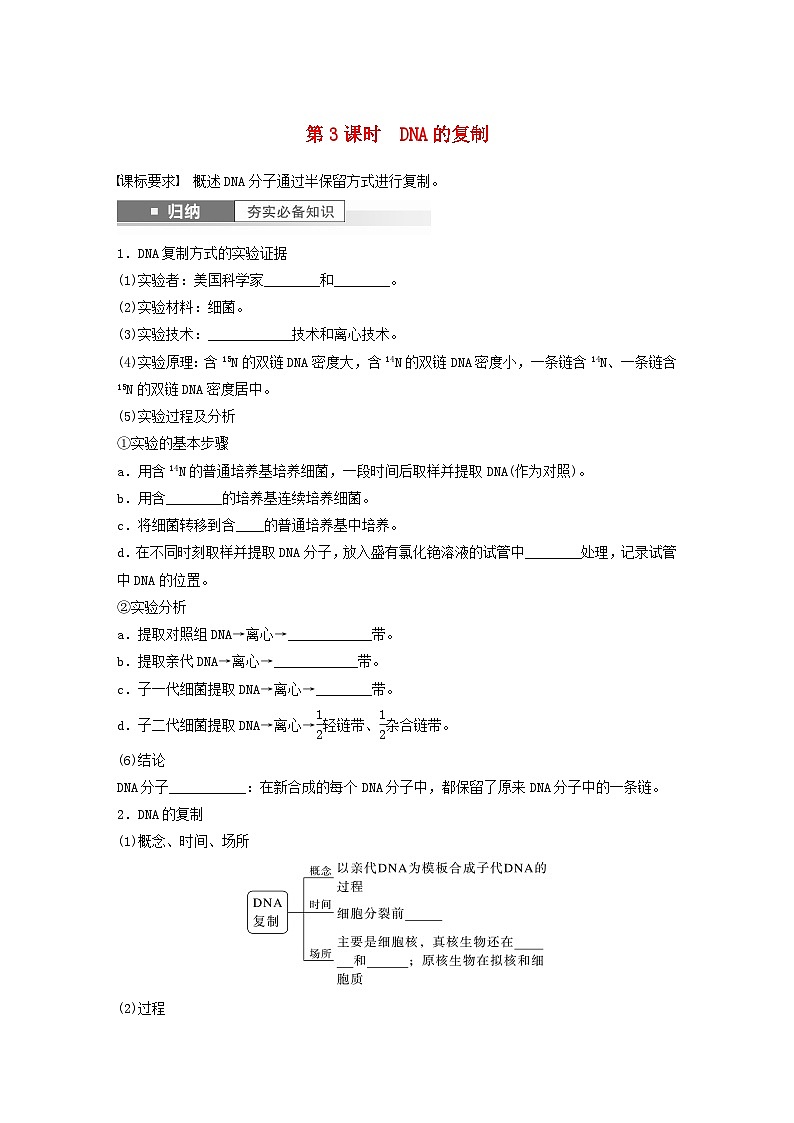 2024届高考生物一轮复习学案第六单元遗传的分子基础第3课时DNA的复制苏教版01