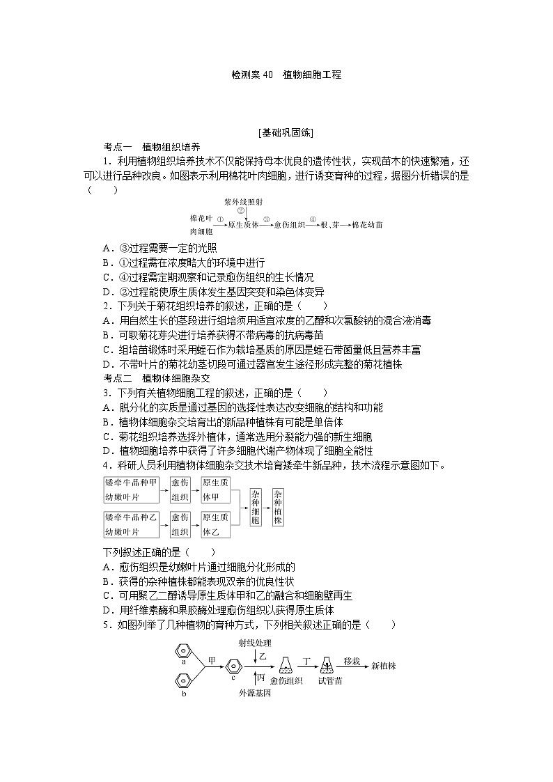 2025届高中生物全程复习构想检测课时训练40植物细胞工程（Word版附解析）第1页