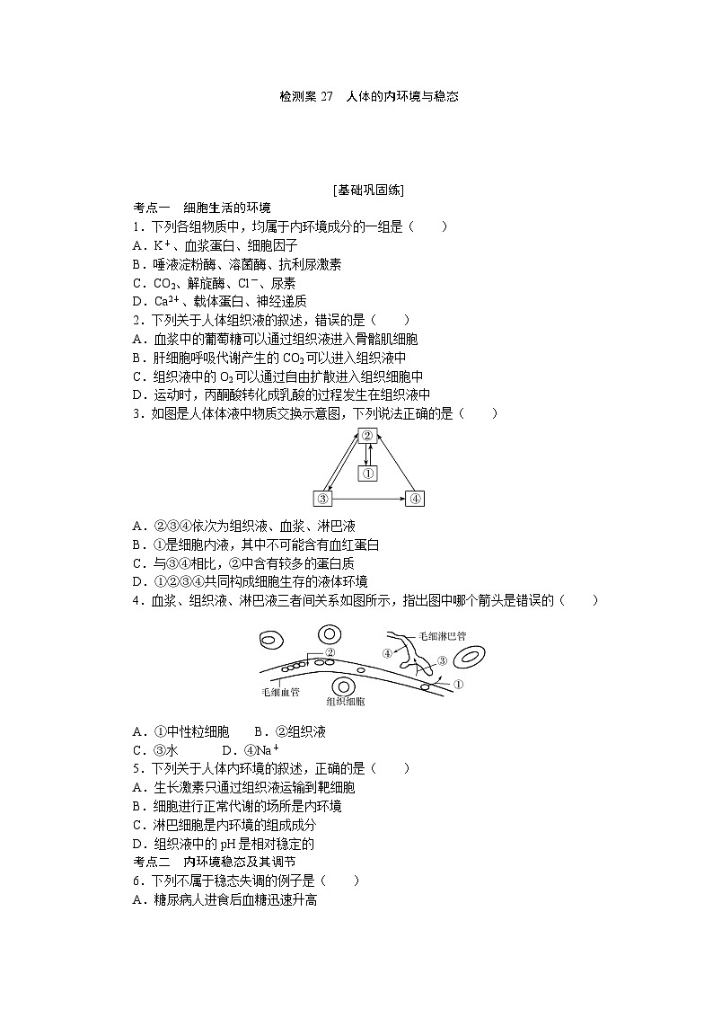 2025届高中生物全程复习构想检测课时训练27人体的内环境与稳态（Word版附解析）第1页