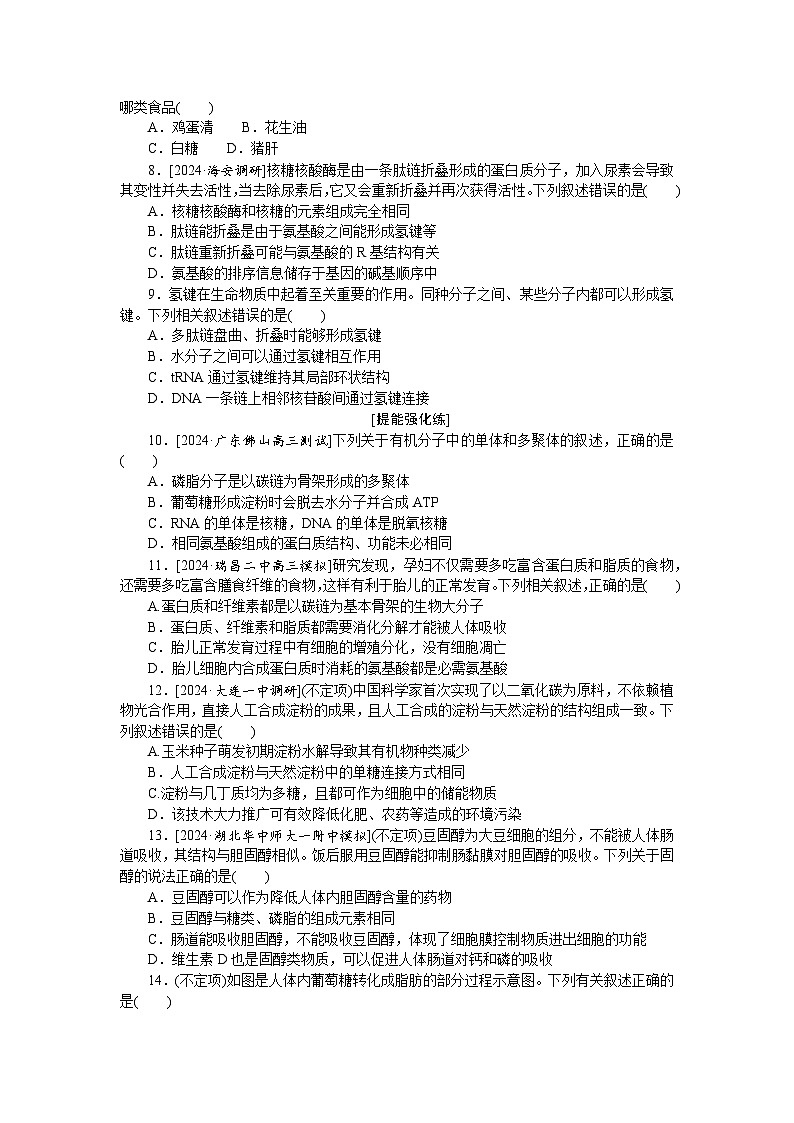 2025届高中生物全程复习构想检测课时训练4细胞中的糖类和脂质 核酸是遗传信息的携带者（Word版附解析）第2页
