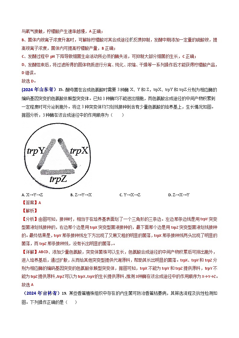 2024年高考真题和模拟题生物分类汇编（全国通用）专题17 发酵工程（解析版）02