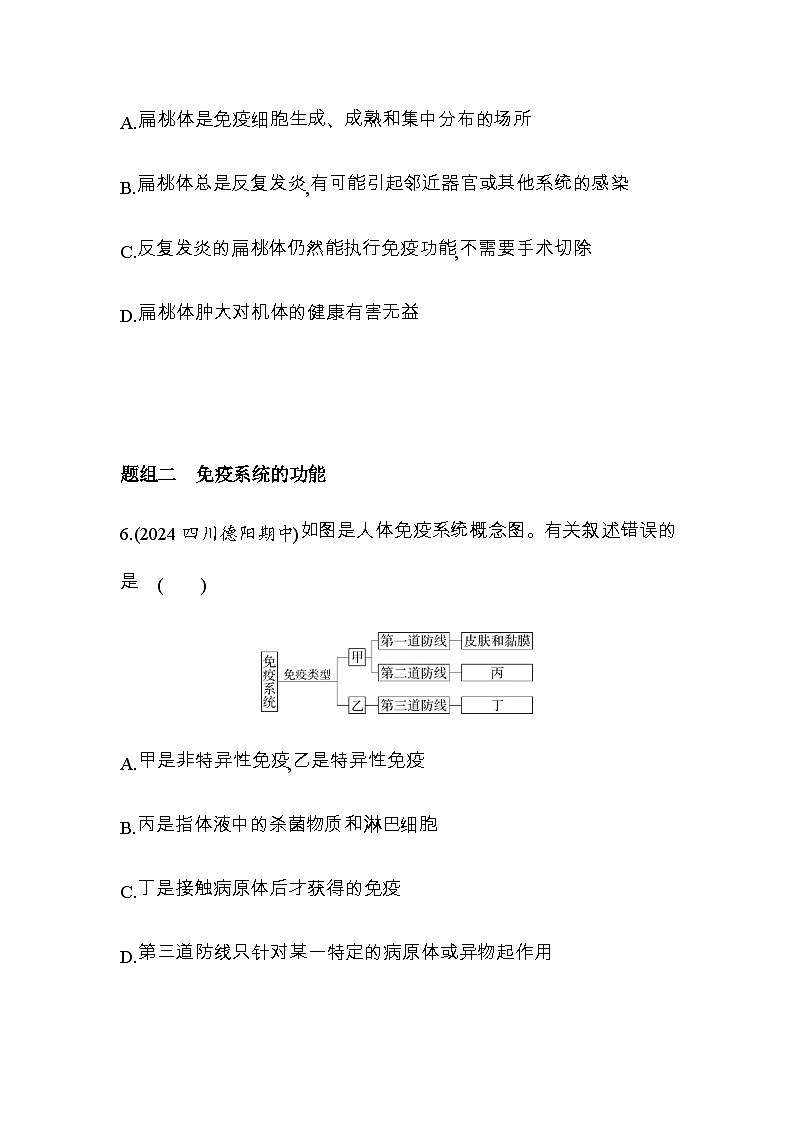人教版高中生物选择性必修1稳态与调节第4章免疫调节第1节免疫系统的组成和功能练习含答案03
