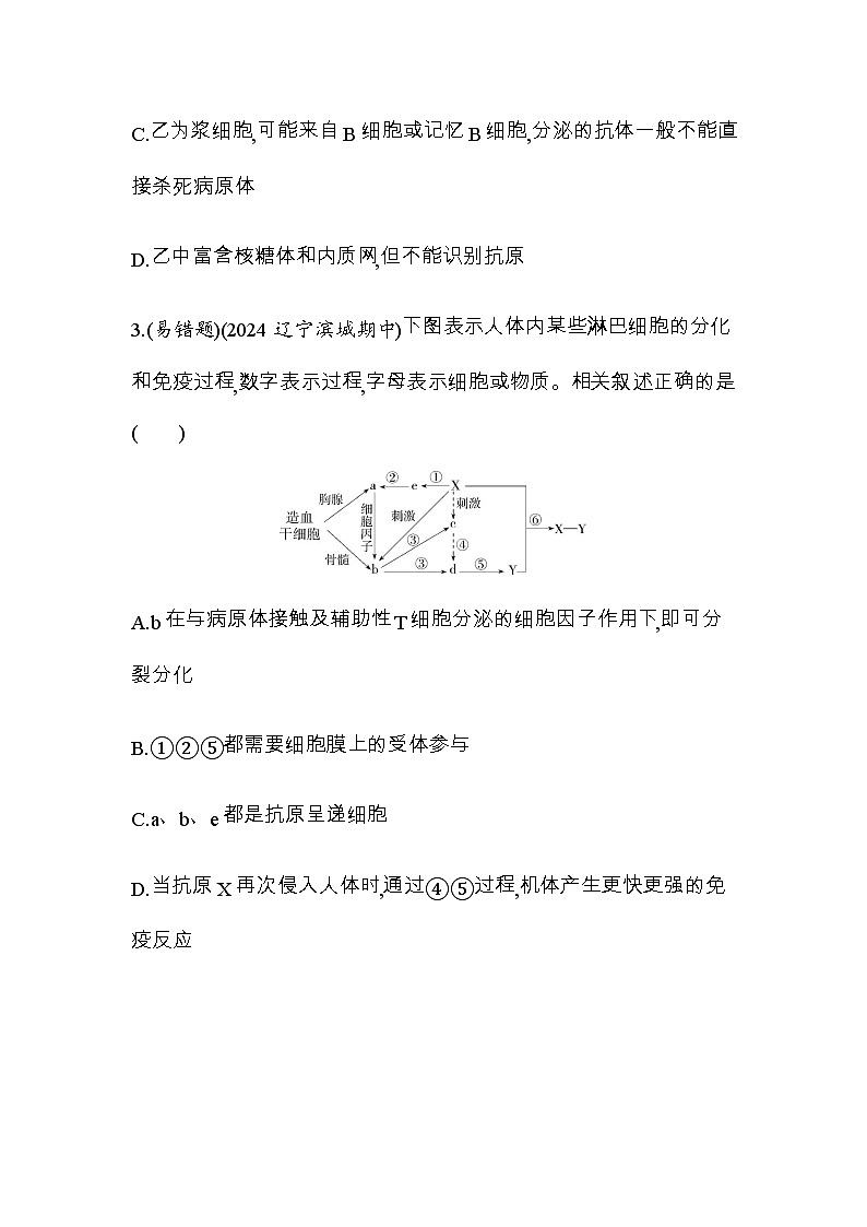 人教版高中生物选择性必修1稳态与调节第4章免疫调节第2节第1课时免疫系统对病原体的识别体液免疫练习含答案第2页