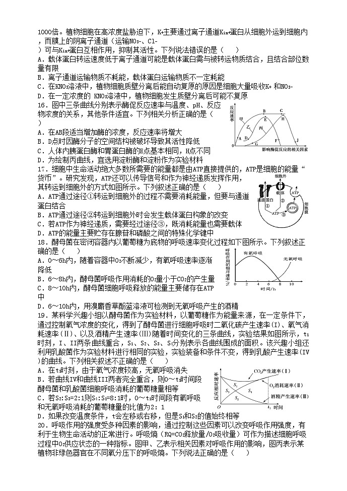 山西大学附属中学校2024-2025学年高三上学期开学考试生物试题03