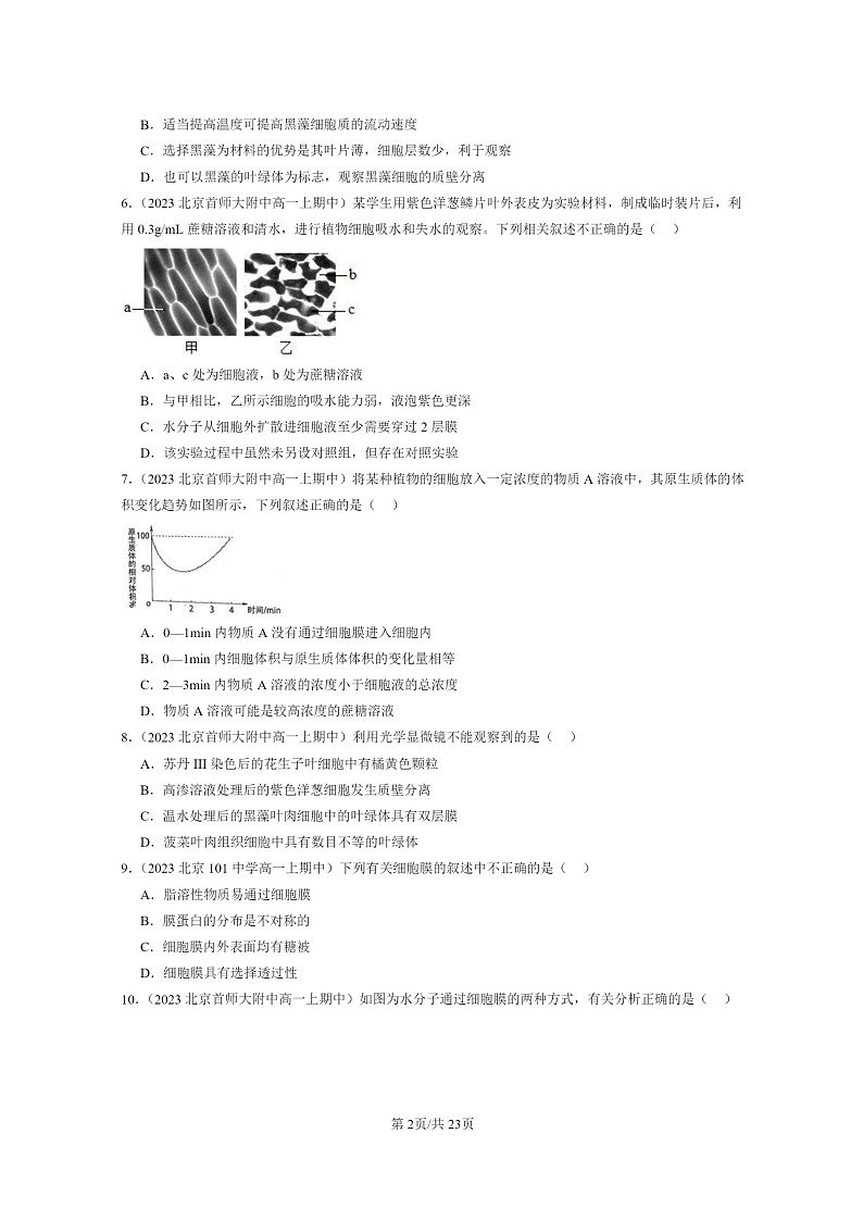 [生物]2023北京重点校高一上学期期中生物真题分类汇编：被动运输第2页