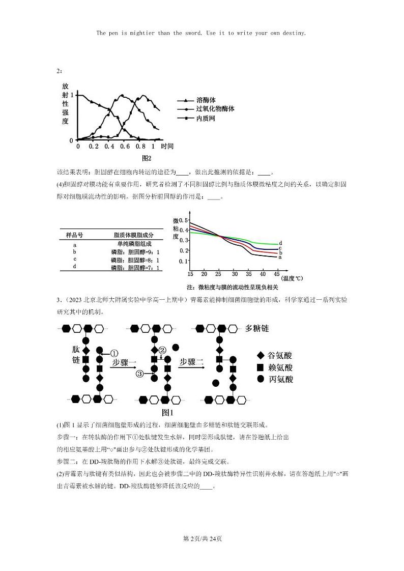 [生物]2023北京重点校高一上学期期中生物真题分类汇编：细胞器之间的分工合作(非选择题)第2页