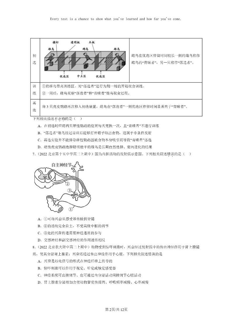 [生物]2021～2023北京重点校高二上学期期中生物真题分类汇编：神经调节的基本方式02