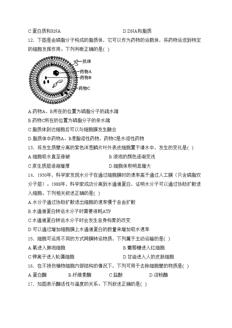毕节市民族中学2023-2024学年高一上学期12月月考生物试卷(含答案)第3页