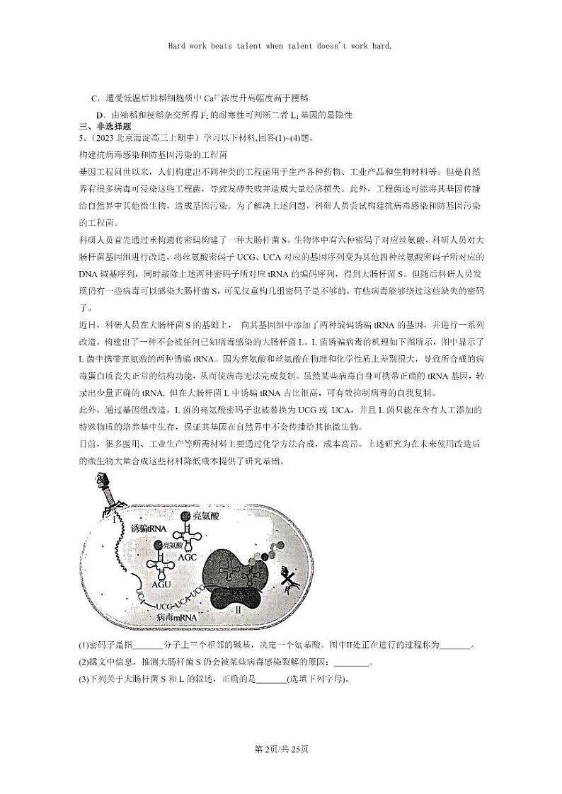 [生物]2021～2023北京重点校高三上学期期中生物真题分类汇编：基因工程的应用02