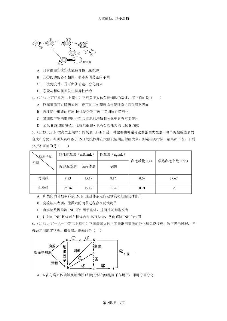 [生物]2023北京重点校高二上学期期中生物真题分类汇编：特异性免疫02