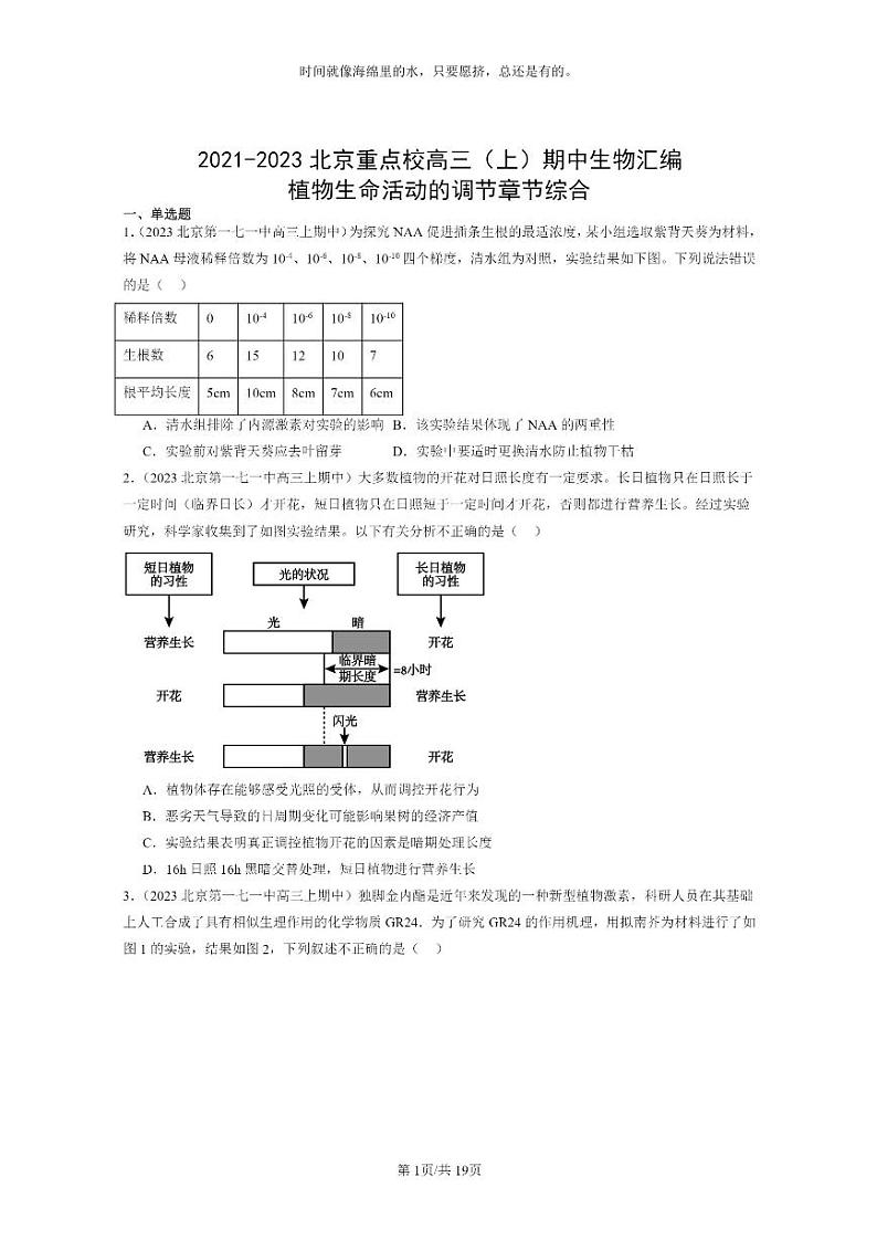 [生物]2021～2023北京重点校高三上学期期中生物真题分类汇编：植物生命活动的调节章节综合第1页