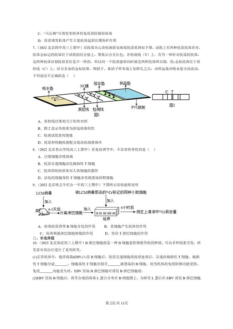 [生物]2021～2023北京重点校高三上学期期中生物真题分类汇编：免疫调节章节综合02