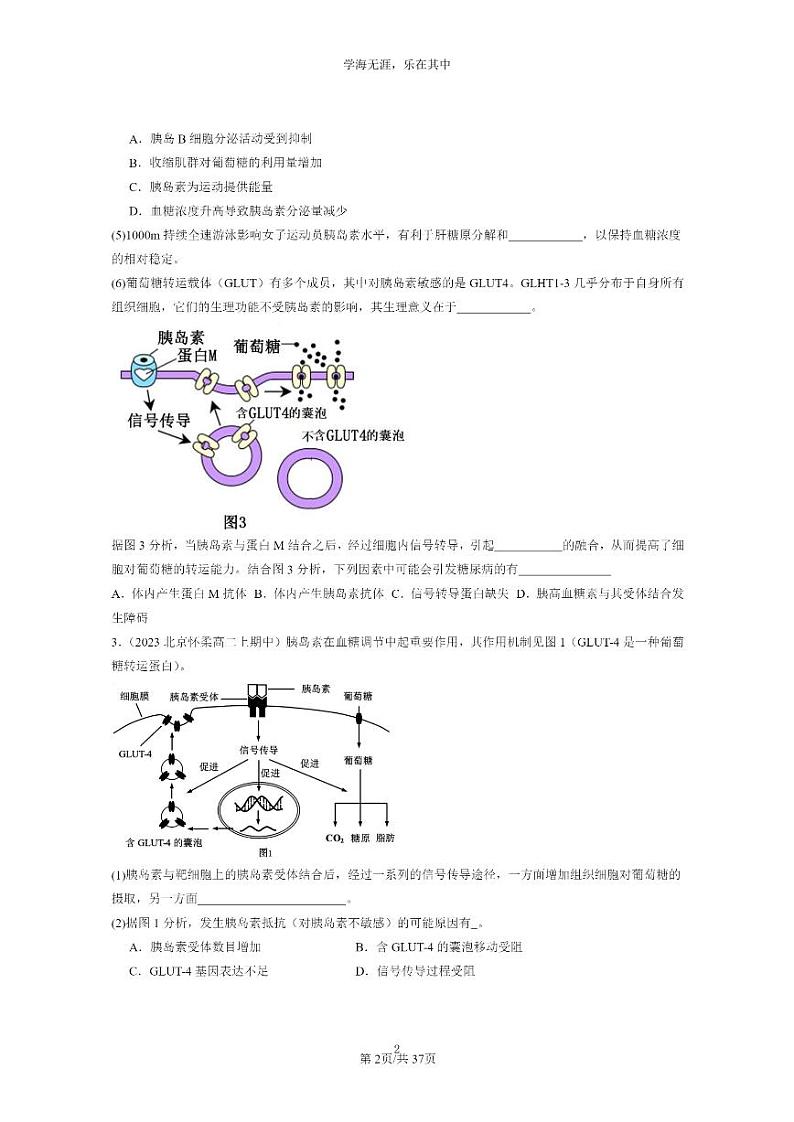 [生物]2023北京重点校高二上学期期中生物真题分类汇编：体液调节与神经调节的关系(非选择题)02
