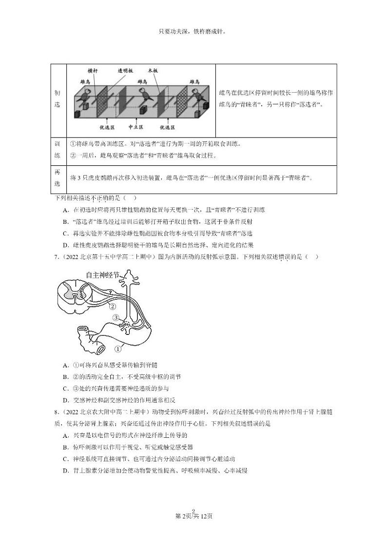 [生物]2021～2023北京重点校高二上学期期中生物真题分类汇编：神经调节的基本方式02