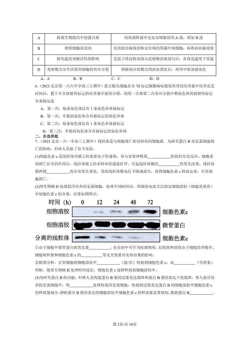 [生物]2023北京重点校高三上学期期中生物真题分类汇编：细胞的生命历程章节综合02