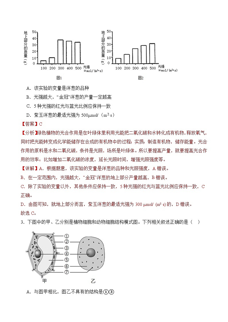 【开学考】2024年秋季高一上入学分班考试模拟卷生物（江苏专用）02