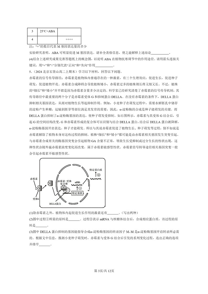 [生物]2024北京高二上学期期末生物真题分类汇编：其他植物激素第3页