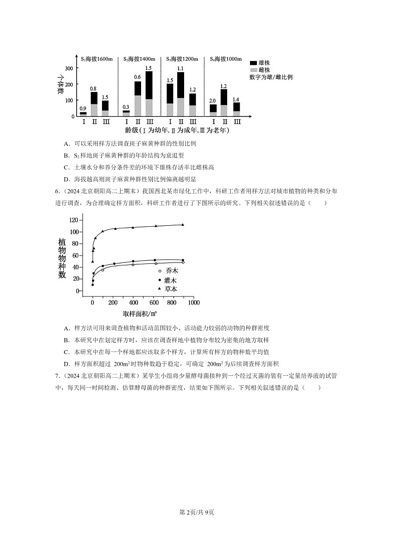 [生物]2024北京重点校高二上学期期末生物真题分类汇编：种群及其动态章节综合第2页