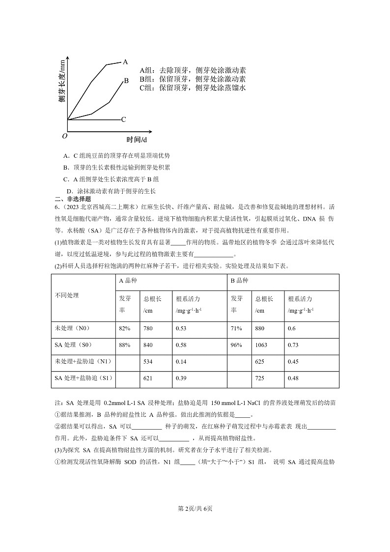 [生物]2022～2024北京高二上学期期末生物真题分类汇编：植物生长调节剂的应用02