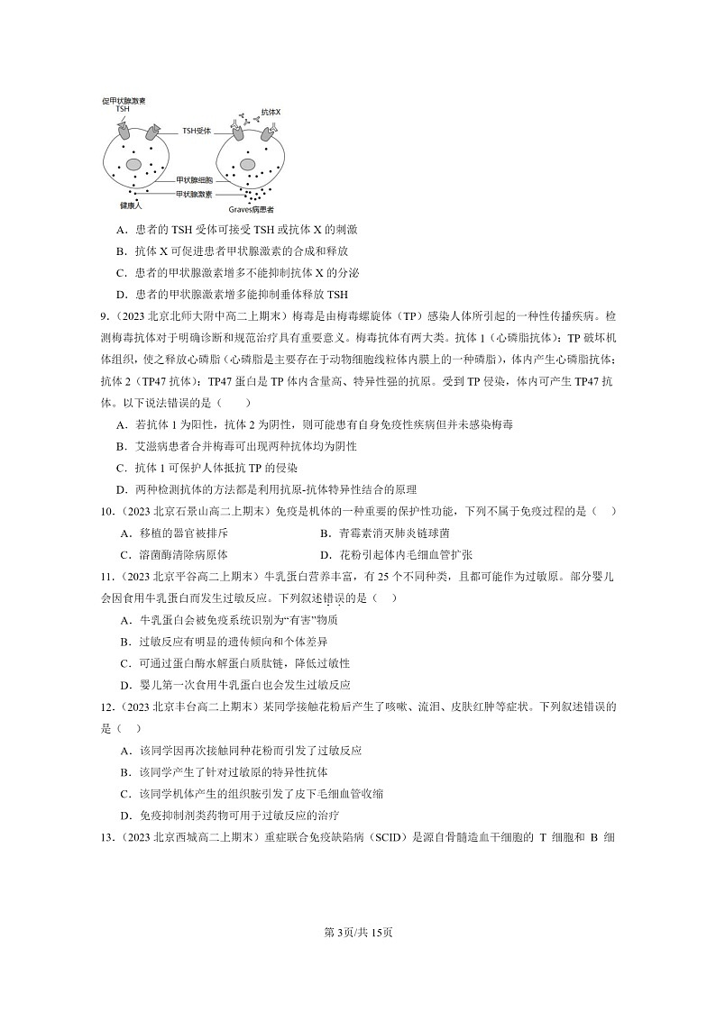 [生物]2022～2024北京重点校高二上学期期末生物真题分类汇编：免疫失调03