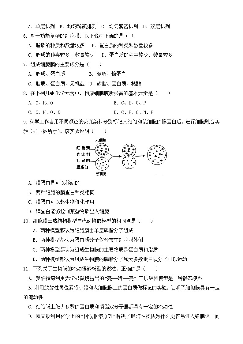 3.1 细胞膜的结构和功能 练习 【新教材】人教版（2019）高中生物必修一第2页