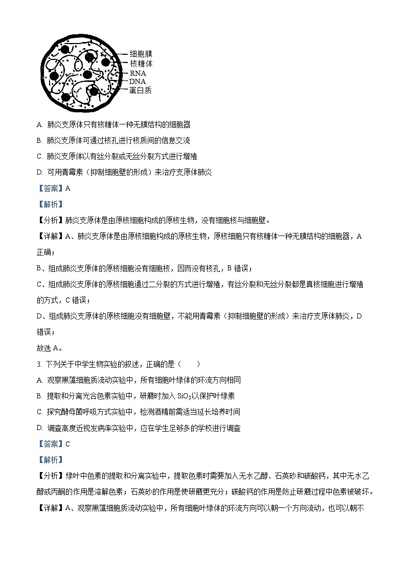 江苏省南通市2023-2024学年高一下学期期末考试生物试题（原卷版+解析版）02