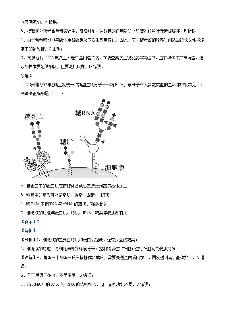 江苏省南通市2023-2024学年高一下学期期末考试生物试题（原卷版+解析版）03