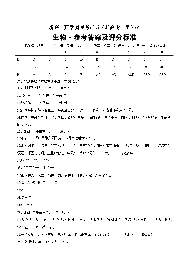生物（新高考通用）01（答案及评分标准）第1页
