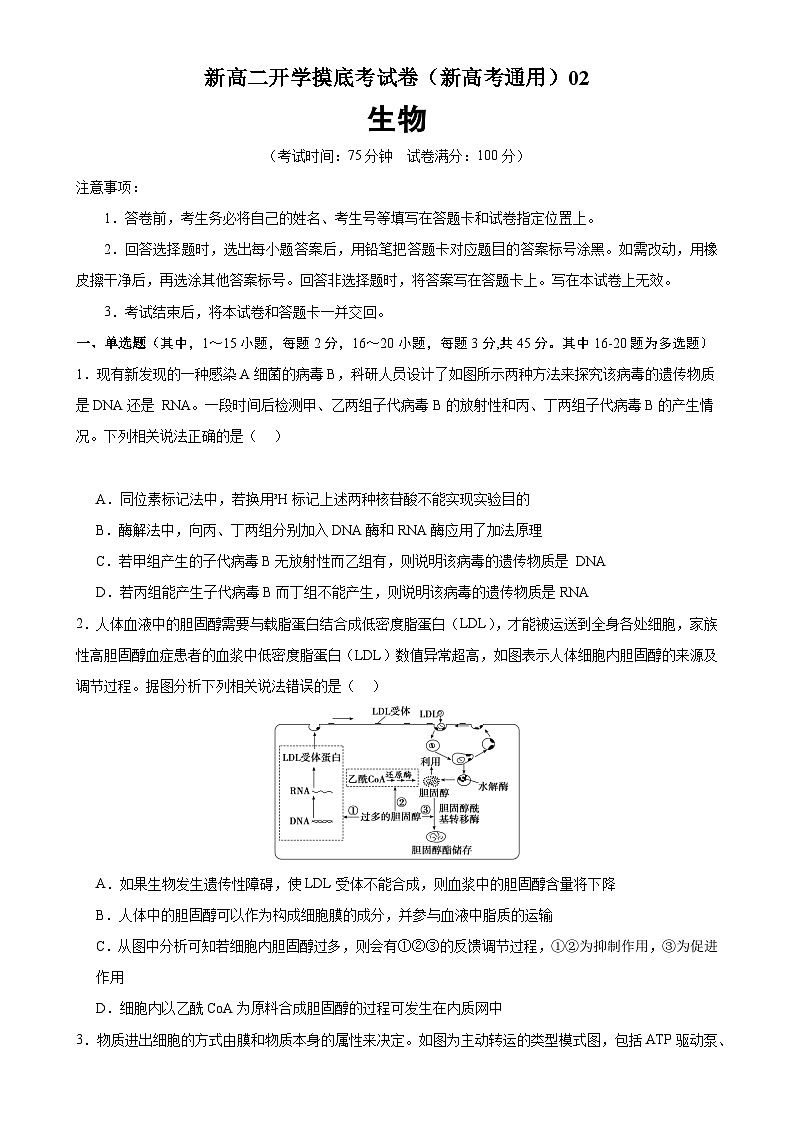 【开学考】2024秋高二上册开学摸底考试卷生物（新高考通用）0201