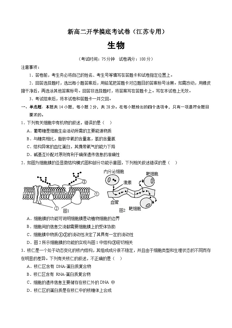 高二生物（江苏专用）（考试版） 第1页