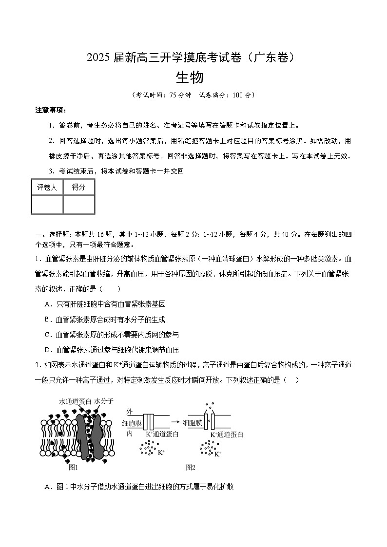 【开学考】新高三上册开学摸底考试卷生物+（广东专用）01