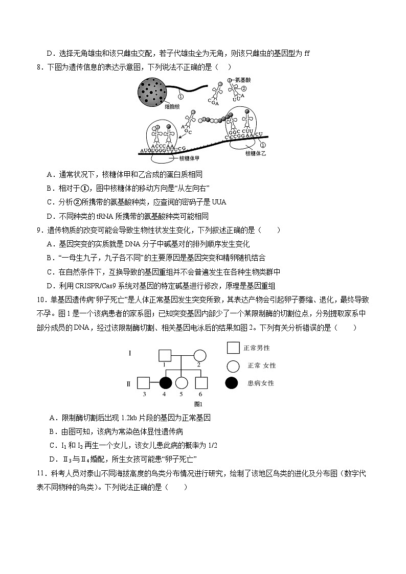 【开学考】新高三上册开学摸底考试卷生物+（新高考通用，单选版）0103