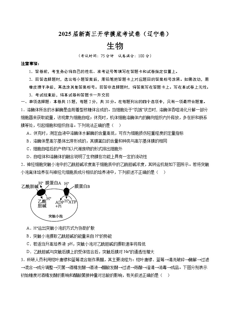 【开学考】新高三上册开学摸底考试卷生物+（辽宁专用）01