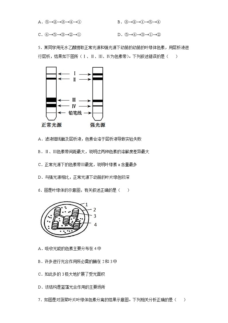 5.4.1 捕获光能的色素和结构 练习 【新教材】人教版（2019）高中生物必修一第2页