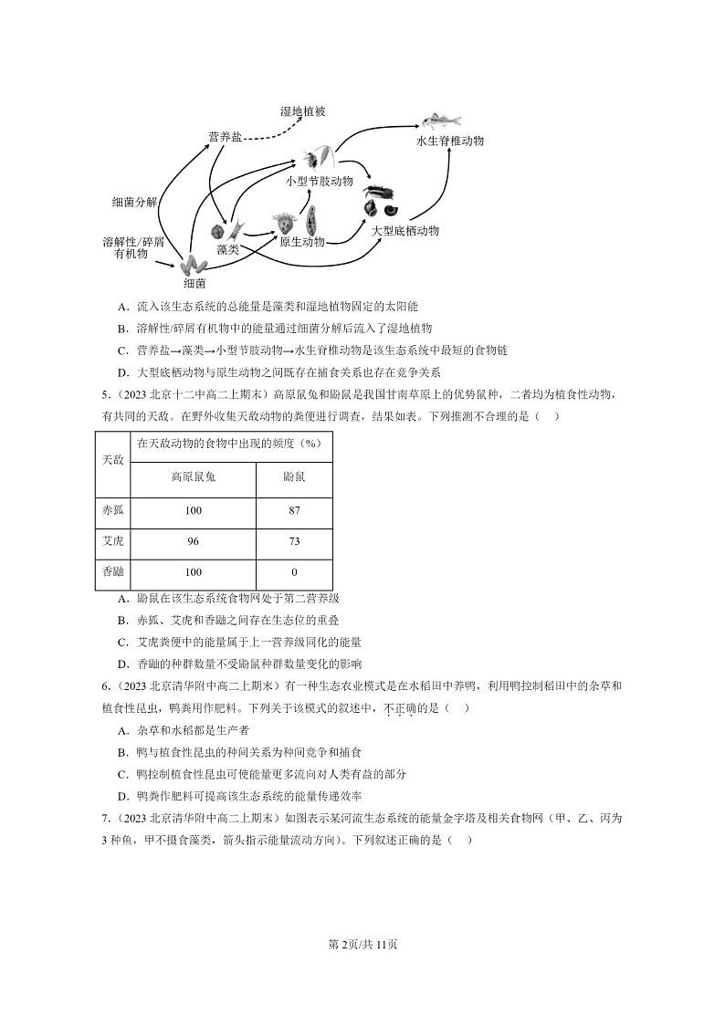 [生物]2022～2024北京重点校高二上学期期末生物真题分类汇编：生态系统的能量流动第2页